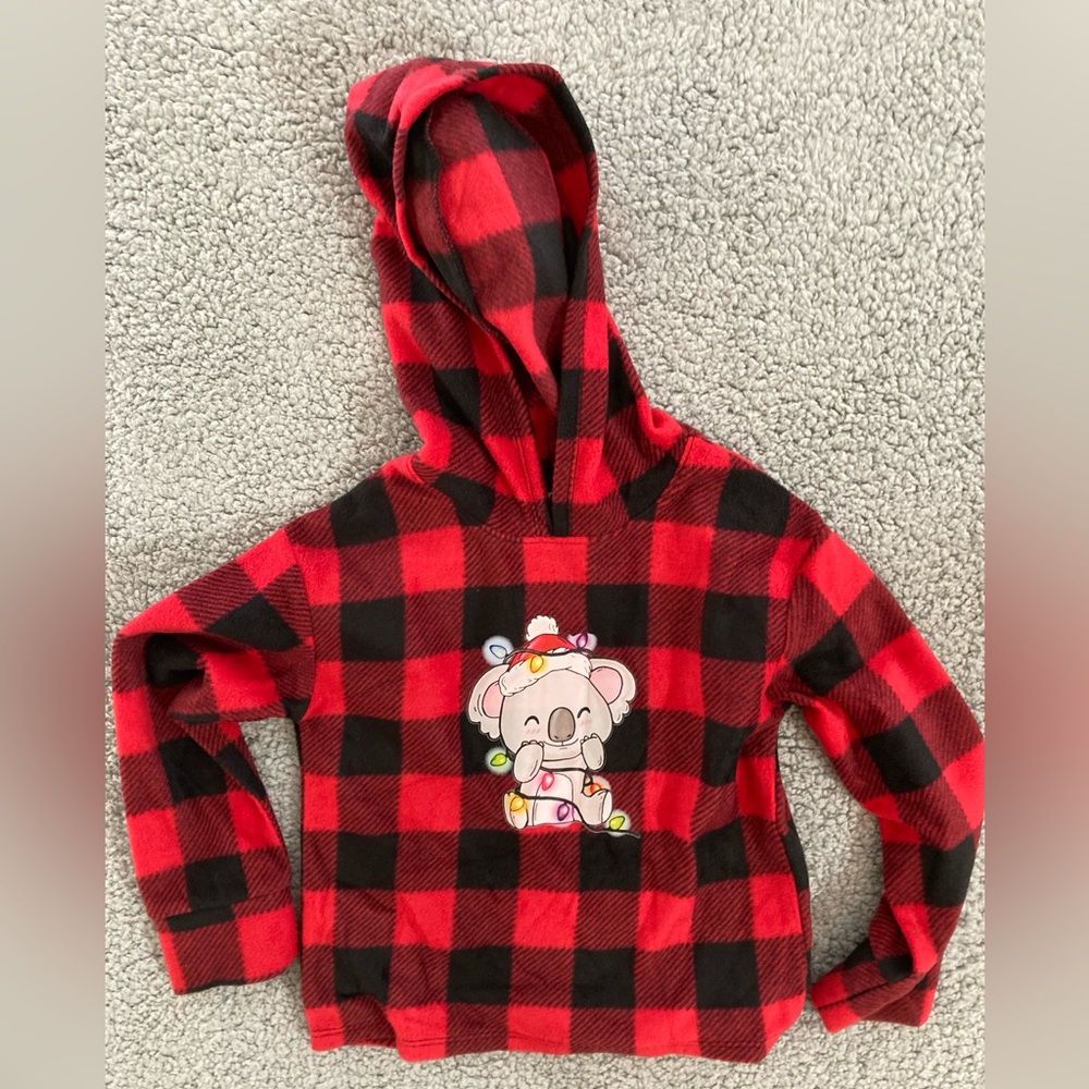 Jumping Bean Light Fleece Koala Red Black Buffalo Plaid Kid’s Hoodie Size 5 NWT